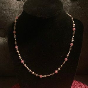 Silver chain and pink beaded link necklace